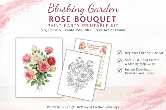 Download Rose Bouquet Paint Party Printable Kit - Party printable Collection