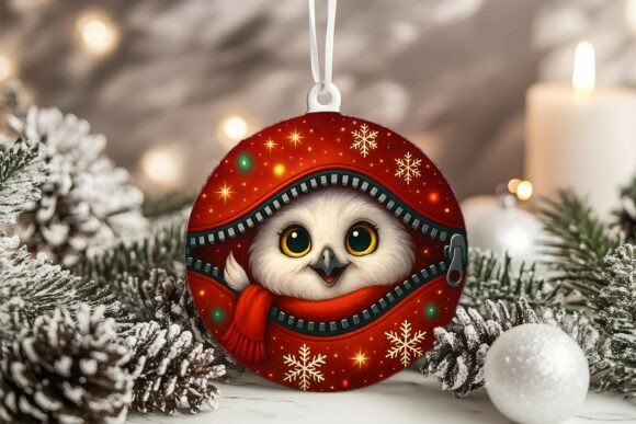Download Xmas Zipper Snow Owl Circle Ornament PNG - Xmas Collection