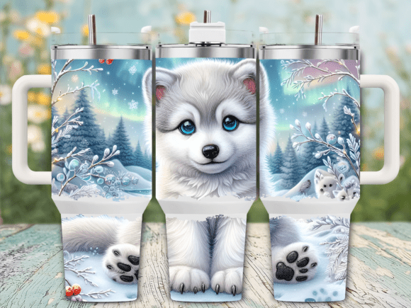 Download Cute Arctic Wolf Snowy 40oz Tumbler Wrap - Arctic wolf Collection