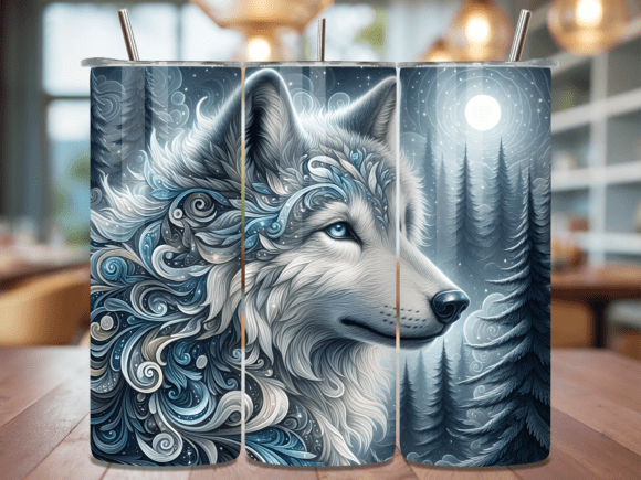 Download Blue Arctic Wolf Head Night Moon Tumbler - Premium Resources