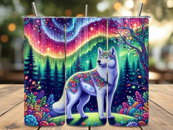 Download Arctic Wolf Aurora Forest Tumbler Wrap - Premium Bundle